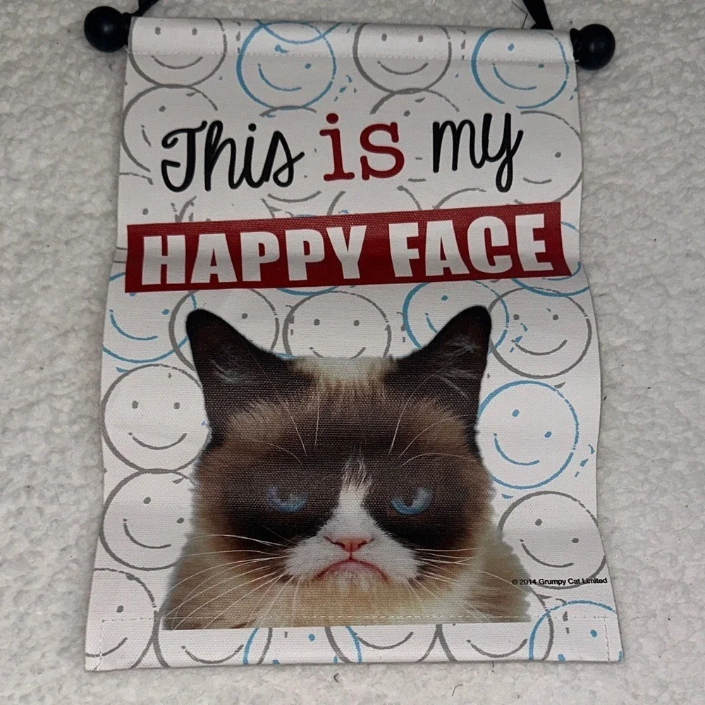 Ganz Grumpy Cat This Is My Happy Face Cotton Canvas Wall Hanging Banner HGC13305